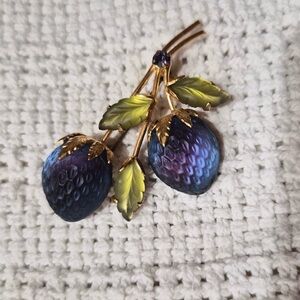 Blue Strawberry AUSTRIA Frosted Glass Brooch